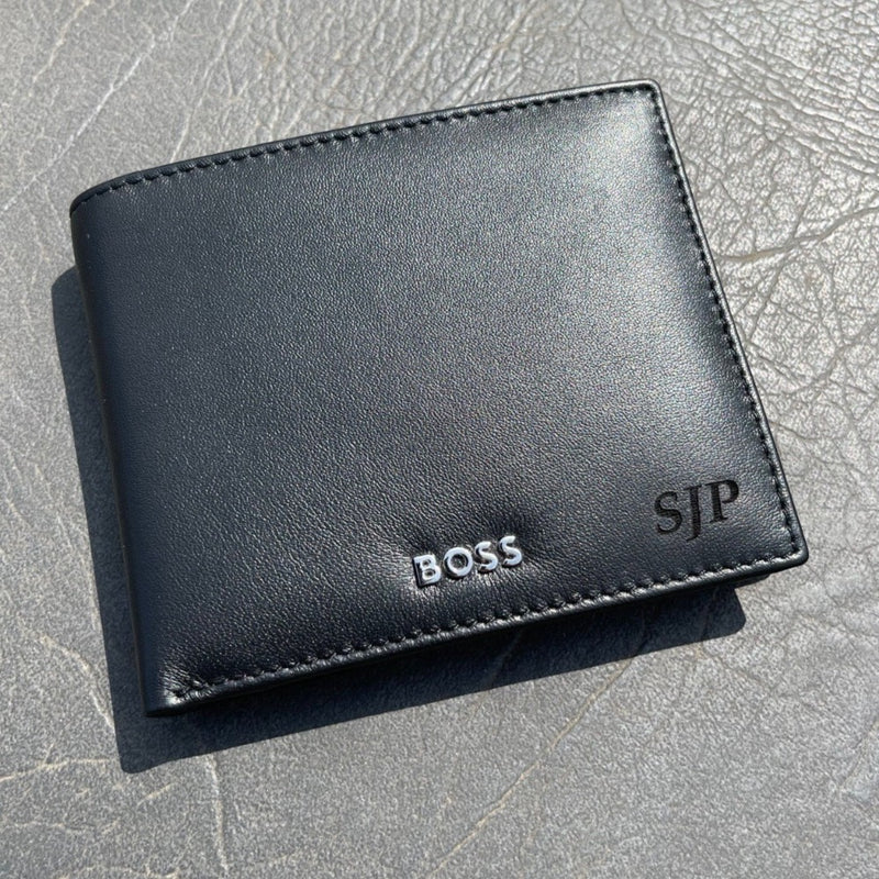 HUGO BOSS Luxury Smooth Black Leather Coin Wallet HLM403A